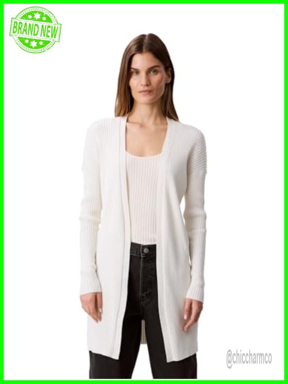 Ribbed Knit Open Front Long Sleeve Sweater Duster Cardigan